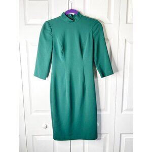 Black Halo Emma Green Crepe 3/4 Sleeve Mock Neck Sheath Dress Women's Size 0